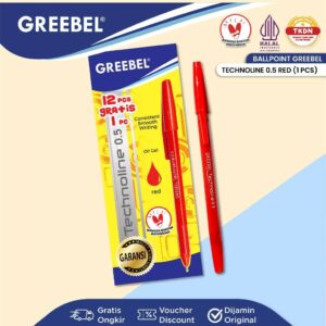 GREEBEL Pulpen Ballpen / Technoline 0.5 Merah (1PCS) / Ballpoint Bolpen Bolpoin Pena Gel