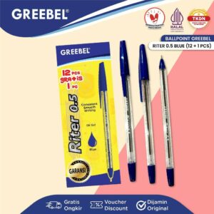GREEBEL Pulpen Ballpen / Riter 0.5 Biru (12PCS/SET) / Ballpoint Bolpen Bolpoin Pena Gel