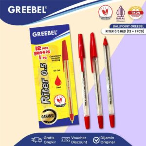 GREEBEL Pulpen Ballpen / Riter 0.5 Merah (12PCS/SET) / Ballpoint Bolpen Bolpoin Pena Gel