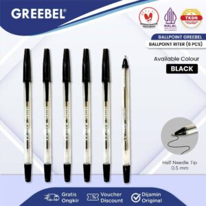 GREEBEL Pulpen Ballpen / Riter 0.5 Tinta Hitam (6PCS/SET) / Ballpoint Bolpen Bolpoin Pena Gel
