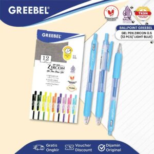 GREEBEL Pulpen Gel / Gel Pen GP-509 Zircon 0.5 Light Blue (12PCS/SET) / Ballpen Gel Ballpoint Bolpen Bolpoin Pena Gel