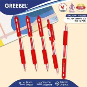 GREEBEL Pulpen Gel / Gel Pen Genara GP-508 0.5 Merah (12PCS/SET) / Ballpen Gel Ballpoint Bolpen Bolpoin Pena Gel