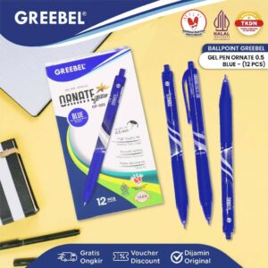 GREEBEL Pulpen Gel / Gel Pen GP-505 Ornate 0.5 Biru (12PCS/SET) / Ballpen Gel Ballpoint Bolpen Bolpoin Pena Gel