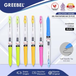 GREEBEL Pulpen Gel / Gel Pen GP-507 PAPORO MX 0.5 Tinta Hitam (6PCS/SET) / Ballpen Bolpoin Bolpen Pen Gel