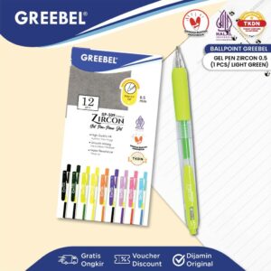 GREEBEL Pulpen Gel / Gel Pen GP-509 Zircon 0.5 Light Green (1PCS) Ballpen Gel Ballpoint Bolpen Bolpoin Pena Gel