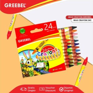 GREEBEL Crayon Krayon Wax 24 Warna Cerah Crayon Sekolah