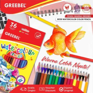 GREEBEL Pensil Warna 36 Warna / Water Colour 36 Warna (8036) / Coloured Pencil / Aman untuk Anak Mewarnai