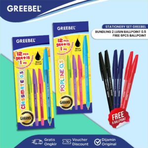 GREEBEL Pulpen Bolpen 2 Box / 2 Lusin Gratis 6 PCS / Ballpen Ballpoin Pena
