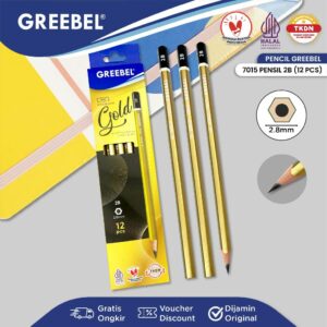 GREEBEL Pensil kayu 2B 7015 Gold (12PCS/SET) / Pensil Tulis Karakter Graphite Ujian sekolah Pensil Gambar