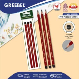 GREEBEL Pensil Tulis 2B 7019 (3PCS/SET) Pensil Kayu Ujian / Pencil Grafit Graphite / Pensil Gambar