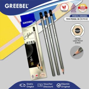 GREEBEL Pensil kayu 2B 7014 Silver (12PCS/SET) / Pensil Tulis Karakter Graphite Ujian sekolah Pensil Gambar