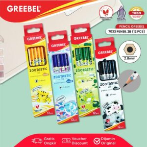 GREEBEL Pensil Kayu 2B 7033 Zootastic (12PCS/SET) / Pensil Tulis / Grafit / Graphite / Pensil Ujian Sekolah / Pensil Gambar