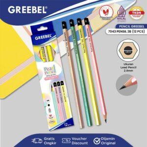 GREEBEL Pensil kayu 2B 7043 Pearl (12PCS/SET) / Pensil Tulis Karakter Graphite Ujian sekolah Pensil Gambar