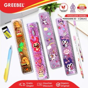 GREEBEL Penggaris Karakter Air Glitter 20cm / Ruler Glitter (20-3) / Penggaris Lucu Sekolah