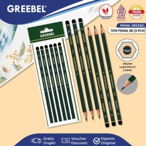 GREEBEL Pensil Tulis 2B 7018 (6PCS/SET) Pensil Kayu Ujian / Pencil Grafit Graphite / Pensil Gambar