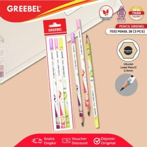 GREEBEL Pensil Tulis 2B 7032 Fun Fruite (3PCS/SET) Pensil Kayu Ujian / Pencil Grafit Graphite / Pensil Gambar