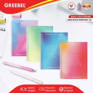 GREEBEL Ringbook Buku Diary Aesthetic / Ringbook 8080 B5C 03 / Buku Note Binder 80 Halaman / Buku Tulis Lucu Pastel
