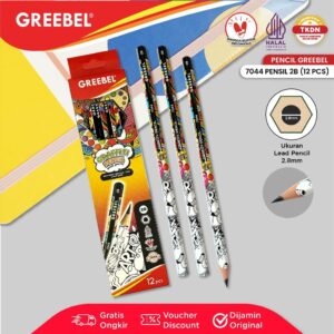 GREEBEL Pensil kayu 2B 7044 Grafity (12PCS/SET) / Pensil Tulis Karakter Graphite Ujian sekolah Pensil Gambar