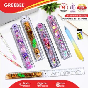 GREEBEL Penggaris Lipat Karakter Glitter 30cm / Ruler Foldable Glitter (30-3) / Penggaris Lipat Lucu Sekolah