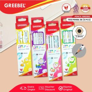 GREEBEL Pensil Kayu 2B 7032 Fun Fruite (12PCS/SET) / Pensil Tulis / Grafit / Graphite / Pensil Ujian Sekolah / Pensil Gambar