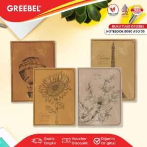 GREEBEL Notebook A5 Buku Diary Aesthetic / Note Book 8080 A5O 05 / Buku Note Binder 80 Halaman / Buku Tulis Lucu Pastel