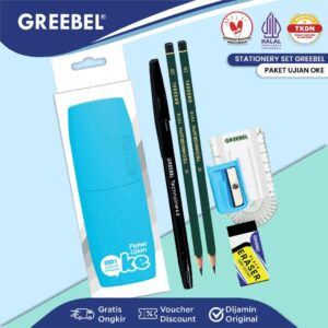 GREEBEL Paket Alat Tulis Ujian OKE / Stationary / Stationery Set ATK / pensil 2 pcs pen penghapus serutan penggaris