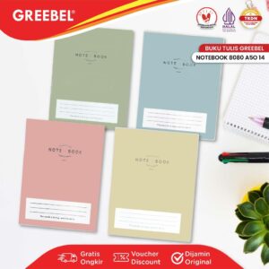 GREEBEL Notebook A5 Buku Diary Aesthetic / Note Book 8080 A5O 14 / Buku Note Binder 80 Halaman / Buku Tulis Lucu Pastel