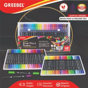 GREEBEL Dual Tip Brush Pen Color / 48 Warna / Pena Kuas Warna / Spidol Set Marker Drawing Pen