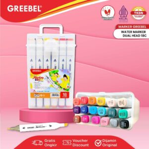 GREEBEL Spidol Warna Warni 1 Set 18 Warna / Water Marker Dual Head / Spidol Sketch Mewarnai Menggambar & Kaligrafi