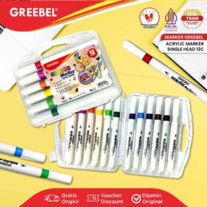 GREEBEL Spidol Warna Warni 1 Set / Spidol Marker Acrylic Single Head (12 Warna) / Spidol Warna / Sketch Marker / Spidol Set