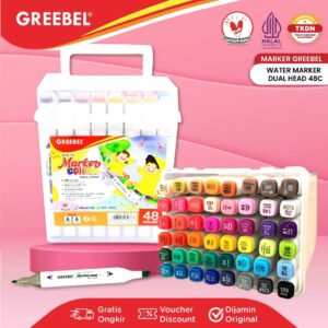 GREEBEL Spidol Warna Warni 1 Set [48 WARNA] / Water Marker Dual Head / Spidol Sketch Mewarnai Menggambar & Kaligrafi