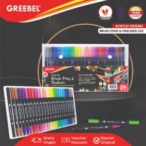 GREEBEL Dual Tip Brush Pen Color / 24 Warna / Pena Kuas Warna / Spidol Set Marker Drawing Pen