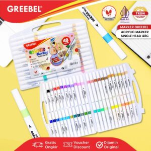 GREEBEL Spidol Warna Warni 1 Set [48 WARNA] Spidol Marker Acrylic Single Head / Sketch Marker Spidol Set