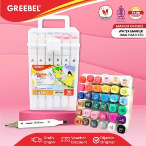 GREEBEL Spidol Warna Warni 1 Set [36 WARNA] / Water Marker Dual Head / Spidol Sketch Mewarnai Menggambar & Kaligrafi