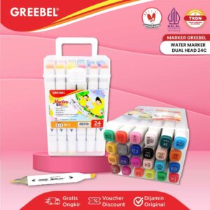 GREEBEL Spidol Warna Warni 1 Set [24 WARNA] / Water Marker Dual Head / Spidol Sketch Mewarnai Menggambar & Kaligrafi