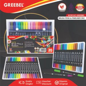 GREEBEL Dual Tip Brush Pen Color / 36 Warna / Pena Kuas Warna / Spidol Set Marker Drawing Pen