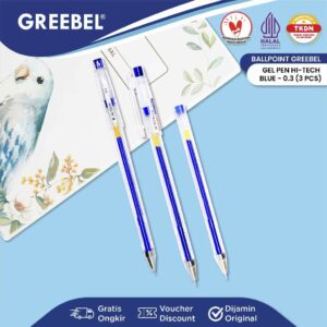 GREEBEL Pulpen Gel / Gel Pen GP-506 Hi-tech Biru 0.3 (3PCS/SET) Ballpen Gel Ballpoint Bolpen Bolpoin Pena Gel