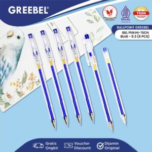 GREEBEL Pulpen Gel / Gel Pen GP-506 Hi-tech Biru 0.3 (6PCS/SET) Ballpen Gel Ballpoint Bolpen Bolpoin Pena Gel