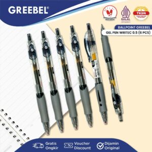 GREEBEL Pulpen Gel / Gel Pen Writec GP-503 0.5 Hitam (6PCS/SET) / Ballpen Gel Ballpoint Bolpen Bolpoin Pena Gel
