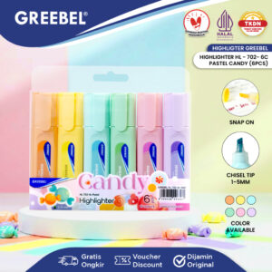 GREEBEL Highlighter 1 Set 6 Warna HL-702 Candy Pastel / Penanda Warna Soft Pastel [ 1 SET 6 WARNA ] Stabilo Pastel