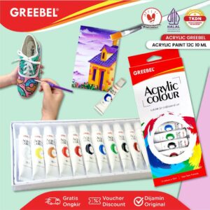 GREEBEL Cat Lukis Akrilik Set 12 Warna / Cat Acrylic Set (12x10ML)