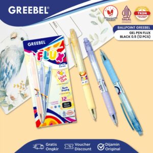 GREEBEL Pulpen Gel / Gel Pen GP-517 Flux 0.5 Hitam (12PCS/SET) / Ballpoint Bolpen Bolpoin Pena Gel
