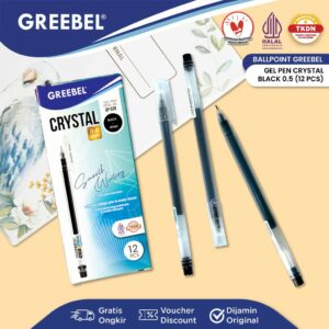 GREEBEL Pulpen Gel / Gel Pen GP-520 Crystal 0.5 Hitam (12PCS/SET) / Ballpoint Bolpen Bolpoin Pena Gel