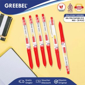 GREEBEL Pulpen Gel / Gel Pen GP-507 Paporo 0.5 Merah (6PCS/SET) / Ballpen Gel Ballpoint Bolpen Bolpoin Pena Gel
