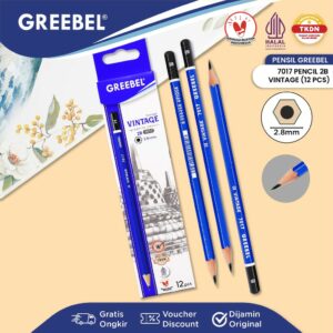 GREEBEL Pencil Tulis / Pensil 2B 7017 Vintage (12PCS/SET) / Graphite Pensil Ujian Alat Tulis Sekolah