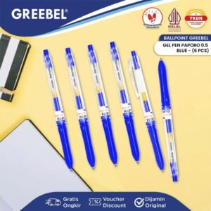 GREEBEL Pulpen Gel / Gel Pen GP-507 Paporo 0.5 Biru (6PCS/SET) / Ballpen Gel Ballpoint Bolpen Bolpoin Pena Gel
