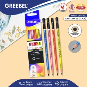 GREEBEL Pencil Tulis / Pensil 2B 7016 Stripe (12PCS/SET) / Graphite Pensil Ujian Alat Tulis Sekolah