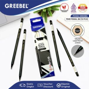 GREEBEL Pensil kayu 2B 7040 Black Pencil (12PCS/SET) / Pensil Tulis Black Graphite Ujian sekolah Pensil Gambar