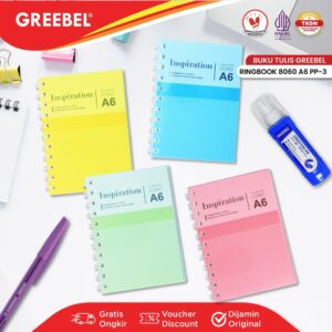 GREEBEL Notebook A6 Buku Diary Aesthetic / Ringbook 8060 A6 PP-3 / Buku Note Binder 60 Halaman / Buku Tulis Lucu Pastel