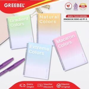 GREEBEL Notebook A6 Buku Diary Aesthetic / Buku Note Binder / Buku Tulis Lucu Pastel / Ringbook 8060 A6 PP-5